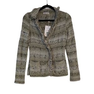 BRUNO MANETTI Green & White Boucle Sequin Jacket